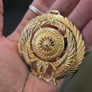 VTG Gay Boyer Womens Scarf Ring Belt Buckle Gold Ornate Sunburst Openwork Metal